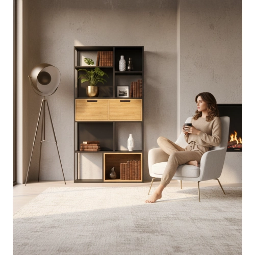 REGAŁ NA KSIĄŻKI METALOWE DREWNO LITE DĄB JESION OLCHA RNK-177